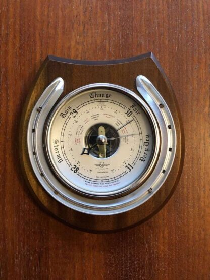 Vintage horseshoe barometer by the firm of SB Shortland smith, circa 1940.
