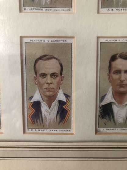 Players cigarette cards - notable cricketers of 1934, framed