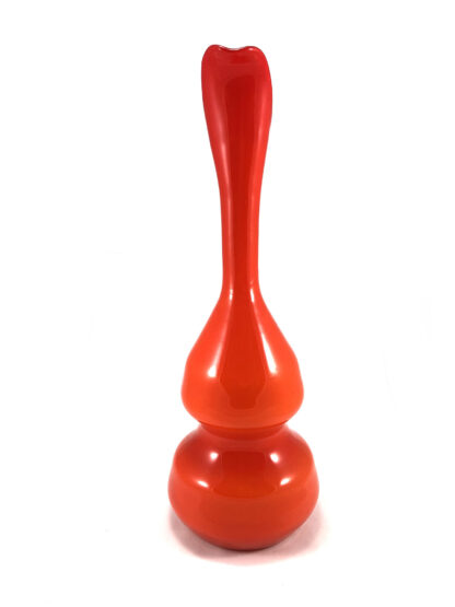 Orange glass vase with yellow handle