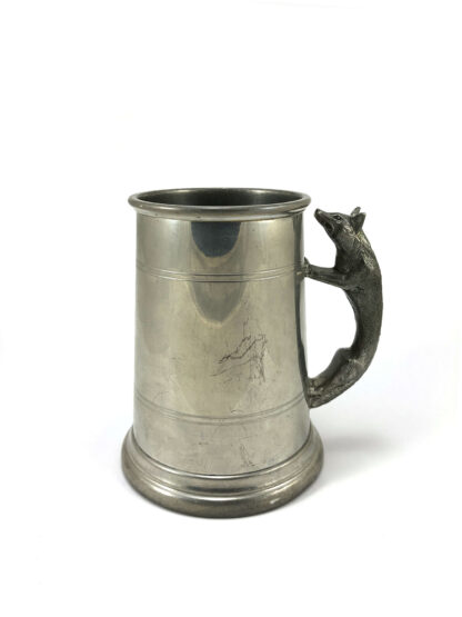 Vintage fox-handled pewter pint mug