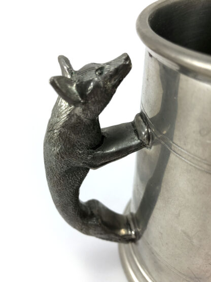 Vintage fox-handled pewter pint mug